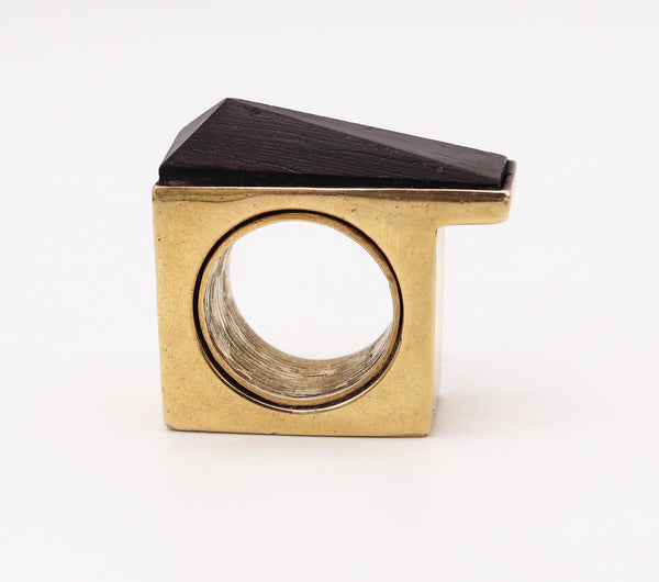 -Marc Jacobs 1992 Runway Geometric Ring In Gilded Sterling With Carved Ebony Wood