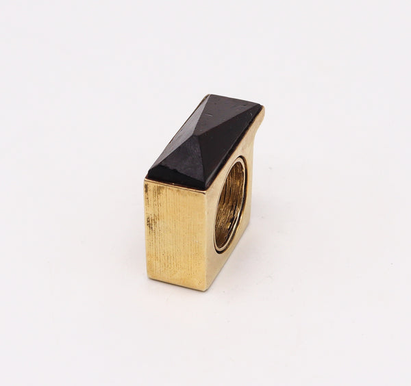 -Marc Jacobs 1992 Runway Geometric Ring In Gilded Sterling With Carved Ebony Wood