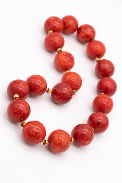 Yossi Harari Modernist Retro Necklace In 22Kt Yellow Gold With Large Sponge Red Coral Beads