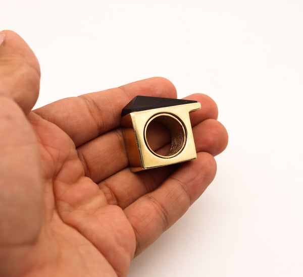 -Marc Jacobs 1992 Runway Geometric Ring In Gilded Sterling With Carved Ebony Wood
