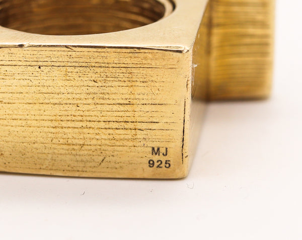 -Marc Jacobs 1992 Runway Geometric Ring In Gilded Sterling With Carved Ebony Wood