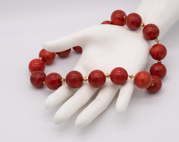 Yossi Harari Modernist Retro Necklace In 22Kt Yellow Gold With Large Sponge Red Coral Beads