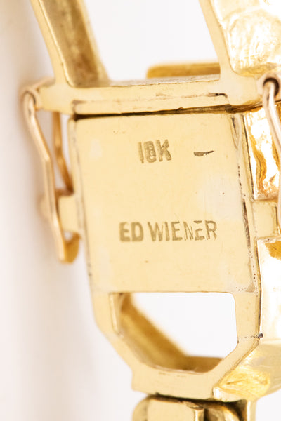 *Ed Wiener 1970 New York hammered 18 kt yellow gold bracelet with geometric links