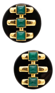 *Cartier 1972 Aldo Cipullo geometric earrings in 18 kt yellow gold with onyx & chrysoprase