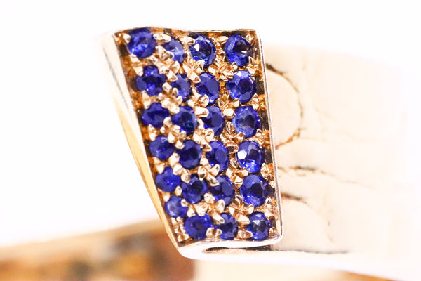 GUCCI 1970'S RETRO BLUE SAPPHIRES 18 KT GOLD PROTOTYPE UNIQUE BANGLE CUFF