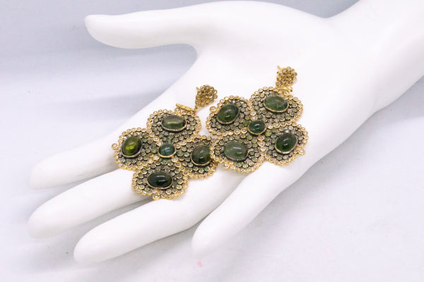 DRESS 18 KT LONG EARRINGS WITH 39.06 Cts OF DIAMONDS & GREEN TOURMALINE