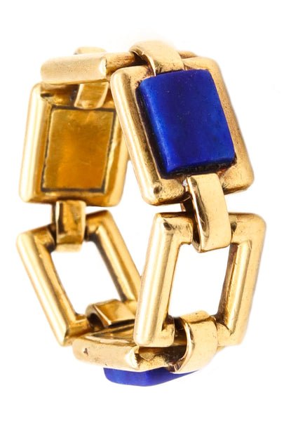 *French 1970 Paris flexible geometric links ring in 18 kt yellow gold with blue lapis lazuli