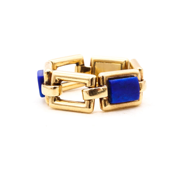 *French 1970 Paris flexible geometric links ring in 18 kt yellow gold with blue lapis lazuli