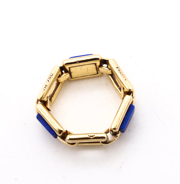 *French 1970 Paris flexible geometric links ring in 18 kt yellow gold with blue lapis lazuli