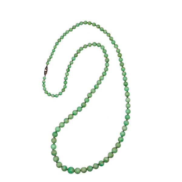 -Art Deco 1930 Graduated Necklace With Nephrite Jadeite Jade Beads And 18Kt Gold