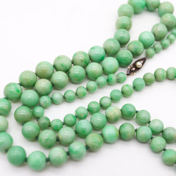 -Art Deco 1930 Graduated Necklace With Nephrite Jadeite Jade Beads And 18Kt Gold
