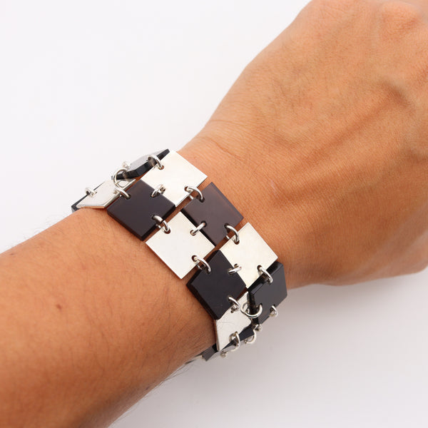 Teresa Gonzalez 1980 Geometric Flexible Bracelet In .925 Sterling Silver & Lucite