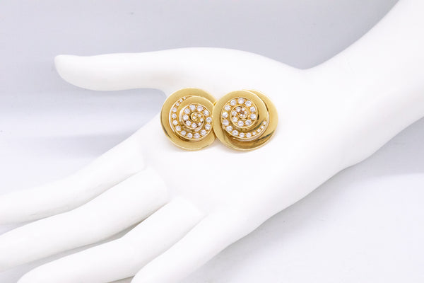 BVLGARI ITALY 18 KT GOLD GEOMETRIC EAR CLIPS WITH 3 Cts DIAMONDS