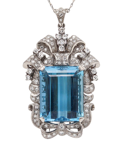 Art Deco 1930 Convertible Necklace In Platinum With 64.33 Ctw In Aquamarine And Diamonds