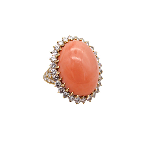 MAUBOUSSIN Paris 1970 Coral Cocktail Ring In 18Kt Gold With 4.20 Ctw In Diamonds