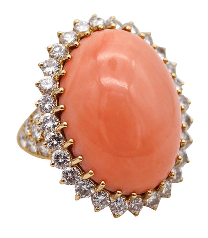 MAUBOUSSIN Paris 1970 Coral Cocktail Ring In 18Kt Gold With 4.20 Ctw In Diamonds