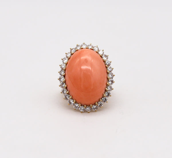 MAUBOUSSIN Paris 1970 Coral Cocktail Ring In 18Kt Gold With 4.20 Ctw In Diamonds