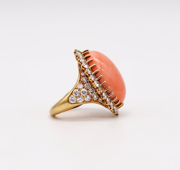 MAUBOUSSIN Paris 1970 Coral Cocktail Ring In 18Kt Gold With 4.20 Ctw In Diamonds