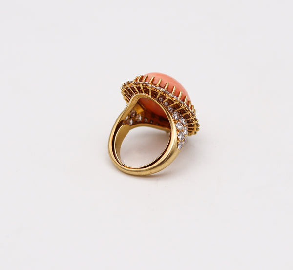 MAUBOUSSIN Paris 1970 Coral Cocktail Ring In 18Kt Gold With 4.20 Ctw In Diamonds