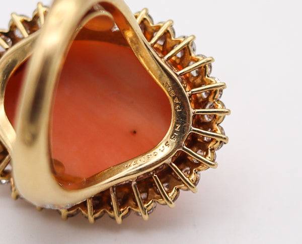 MAUBOUSSIN Paris 1970 Coral Cocktail Ring In 18Kt Gold With 4.20 Ctw In Diamonds