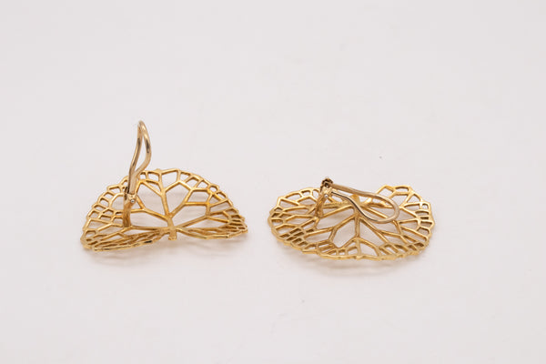 ANGELA CUMMINGS 1985 SEA-FAN LEAFS EARRINGS CLIPS IN 18 KT YELLOW GOLD