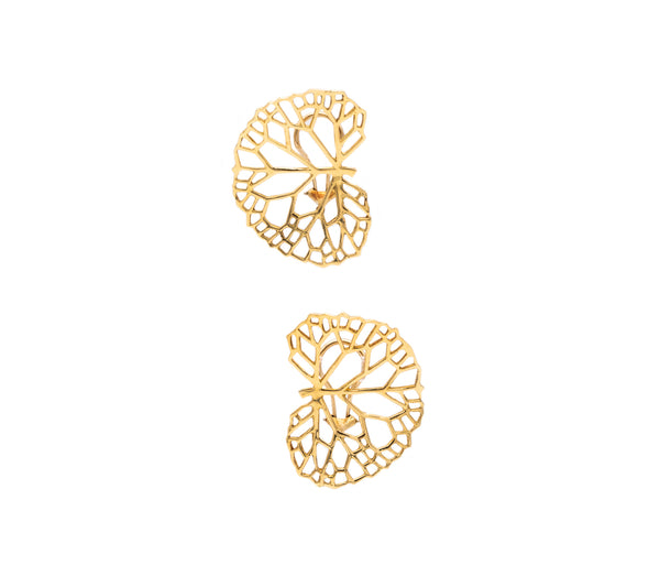 ANGELA CUMMINGS 1985 SEA-FAN LEAFS EARRINGS CLIPS IN 18 KT YELLOW GOLD