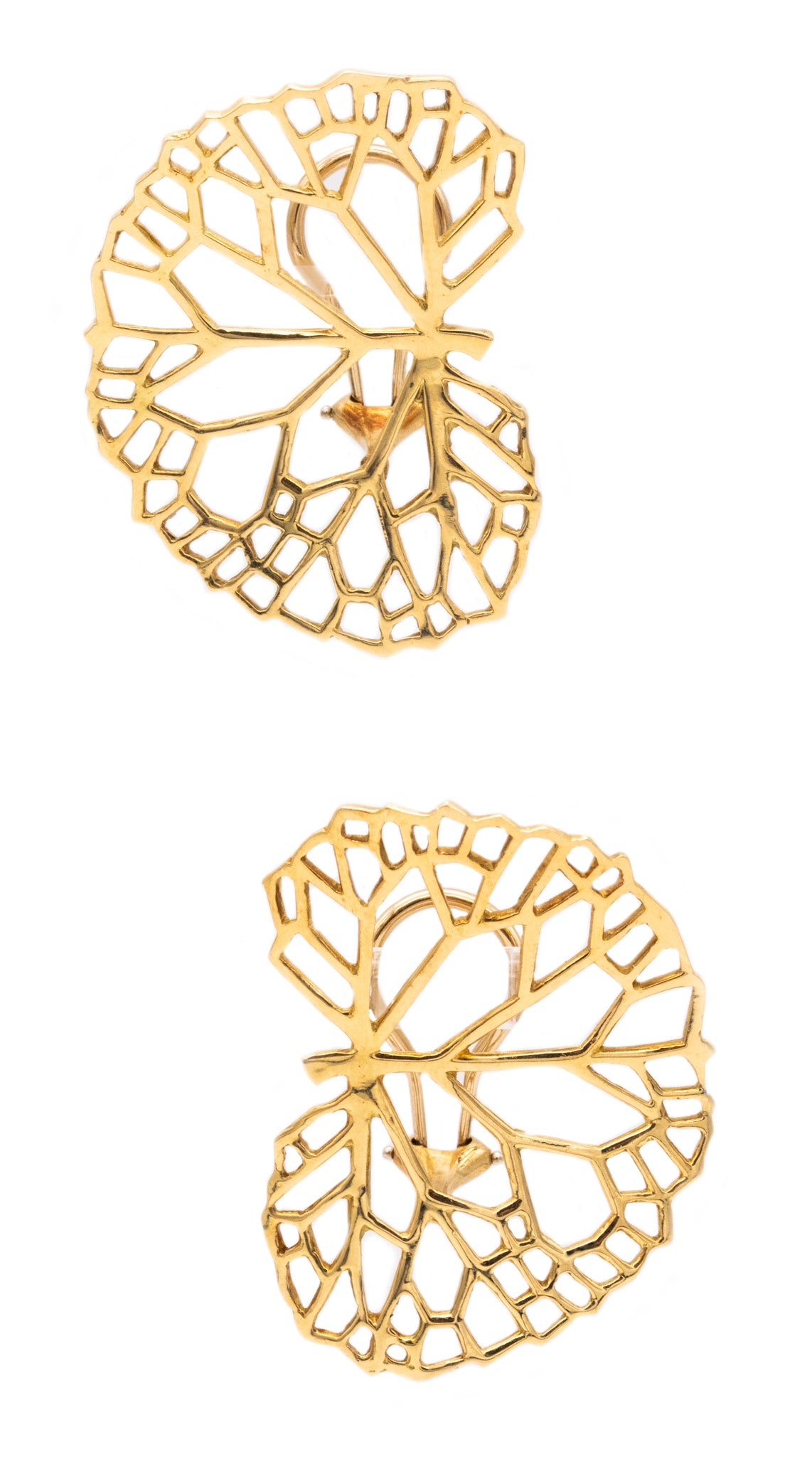 ANGELA CUMMINGS 1985 SEA-FAN LEAFS EARRINGS CLIPS IN 18 KT YELLOW GOLD