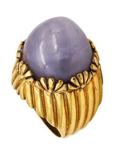 Art Deco 1940 Designer Cocktail Ring In 14Kt Gold With 47.24 Cts Blue Star Sapphire