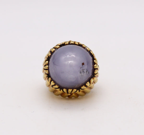 Art Deco 1940 Designer Cocktail Ring In 14Kt Gold With 47.24 Cts Blue Star Sapphire