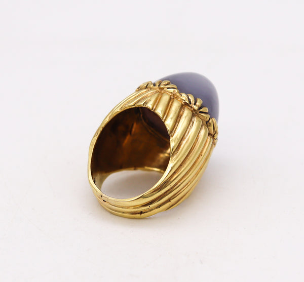 Art Deco 1940 Designer Cocktail Ring In 14Kt Gold With 47.24 Cts Blue Star Sapphire