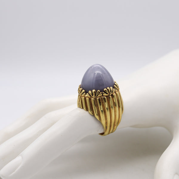 Art Deco 1940 Designer Cocktail Ring In 14Kt Gold With 47.24 Cts Blue Star Sapphire