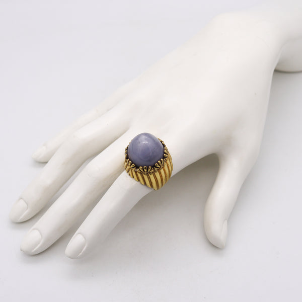 Art Deco 1940 Designer Cocktail Ring In 14Kt Gold With 47.24 Cts Blue Star Sapphire