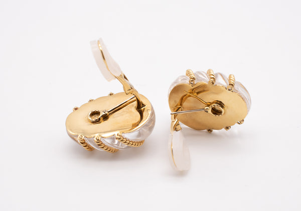 SEAMAN SCHEPPS 1970'S TRIANON 18 KT GOLD EARRINGS WITH ROCK CRYSTAL