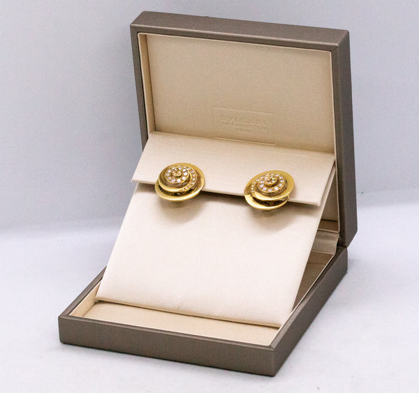 BVLGARI ITALY 18 KT GOLD GEOMETRIC EAR CLIPS WITH 3 Cts DIAMONDS