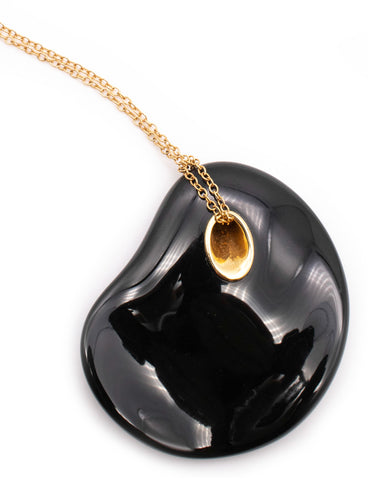 TIFFANY & CO. 1970'S BY ELSA PERETTI 18 KT GOLD NECKLACE WITH TOUCHSTONE BLACK JADE