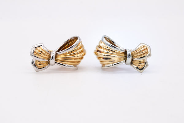 Boucheron Paris Large Ribbons Earrings With Fluted Pattern In Two Tones Of 18Kt Gold