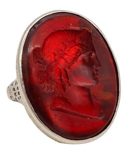 Giovanni & Luigi Pichler 1790 Rare Carved Amber Intaglio Mounted in 18Kt Ring