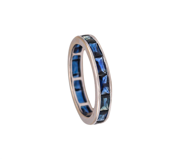 Modern Eternity Band in 18Kt White Gold With 3.03 Ctw In French Baguette Cut Sapphires