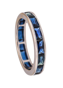 Modern Eternity Band in 18Kt White Gold With 3.03 Ctw In French Baguette Cut Sapphires