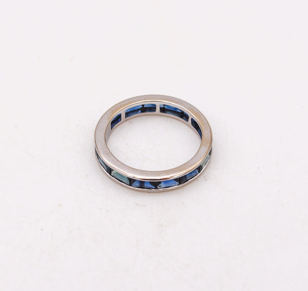 Modern Eternity Band in 18Kt White Gold With 3.03 Ctw In French Baguette Cut Sapphires