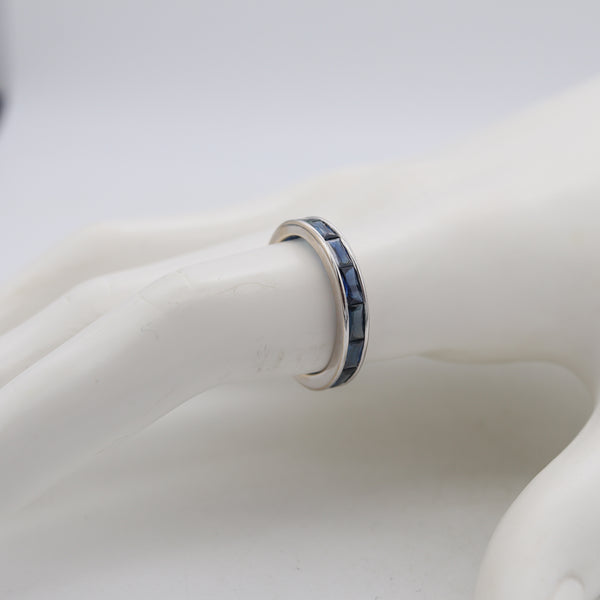 Modern Eternity Band in 18Kt White Gold With 3.03 Ctw In French Baguette Cut Sapphires