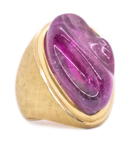 BURLE MARX 18 KT FORMA LIVRE RING WITH CARVED 11.5 Ct WATERMELON TOURMALINE