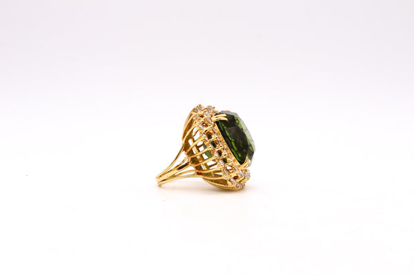 Gia Certified Massive Cocktail Ring In 18Kt Yellow Gold With 67.79 Cts In Rare Peridot & Diamonds