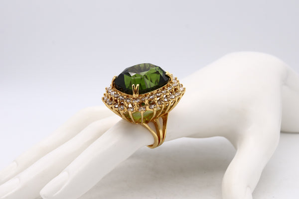 Gia Certified Massive Cocktail Ring In 18Kt Yellow Gold With 67.79 Cts In Rare Peridot & Diamonds