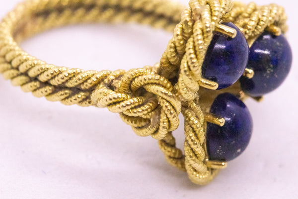 H. STERN 1950 BRAZIL 18 KT VINTAGE ROPE RING WITH LAPIS LAZULI