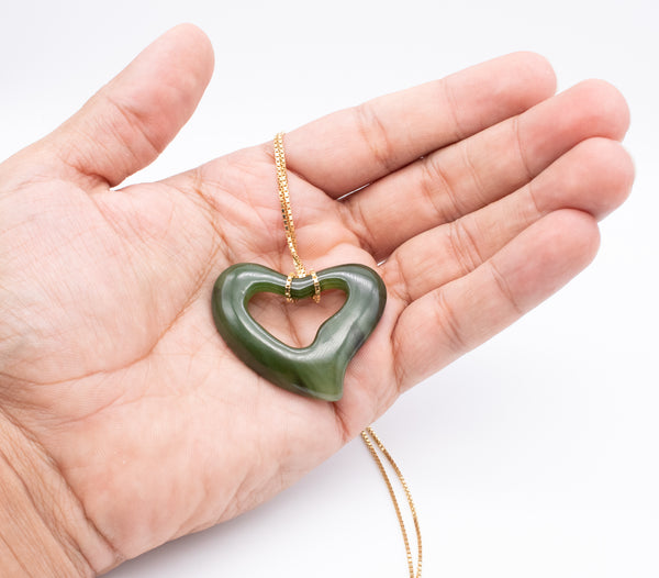 Tiffany Co. 1970 By Elsa Peretti Chain Necklace In 18Kt Gold With Carved Nephrite Jade Heart