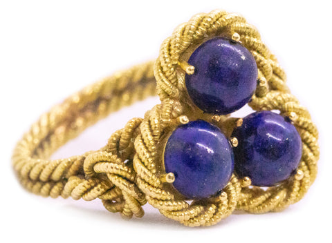 H. STERN 1950 BRAZIL 18 KT VINTAGE ROPE RING WITH LAPIS LAZULI