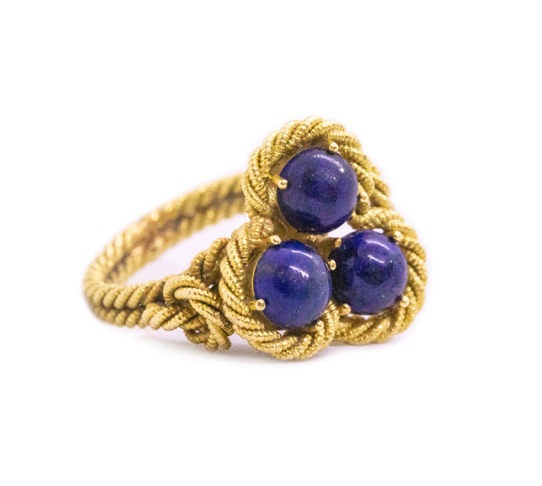 H. STERN 1950 BRAZIL 18 KT VINTAGE ROPE RING WITH LAPIS LAZULI