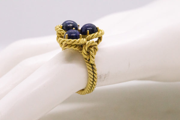 H. STERN 1950 BRAZIL 18 KT VINTAGE ROPE RING WITH LAPIS LAZULI