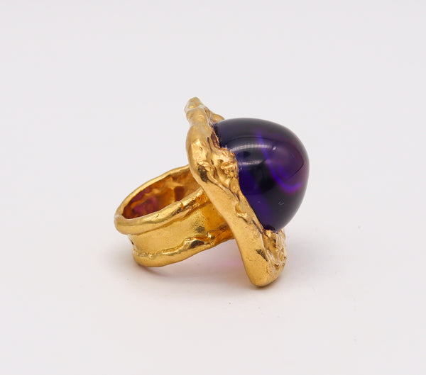 -Jean Mahie 1977 Paris Rare Sculptural Cocktail Ring In Solid 22Kt Yellow Gold